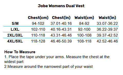 2025 Jobe Womens Dual Vest 0 Größentabelle